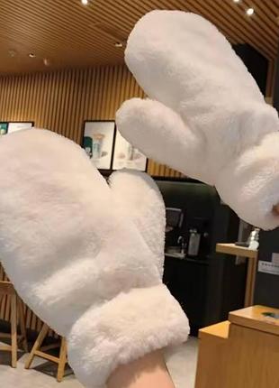 Теплые женские перчатки, перчатки с екомеха, теплые белые перчатки, плюшевые перчатки