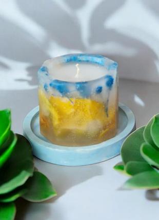 Синя-желтая гармония - свеча 5*5,5 см, 15 часов горения, с ароматом тюльпан