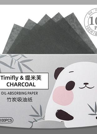 Матирующие серветки для лица timifly от жирного блеска с экстрактом бамбукового угля 100 штук