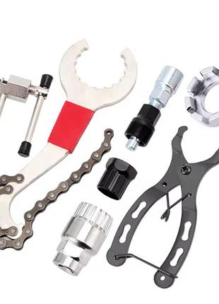 Комплект велоинструментов 7 деталей съемники шатунов, каретки, кассеты, трещотки, съемник цепи