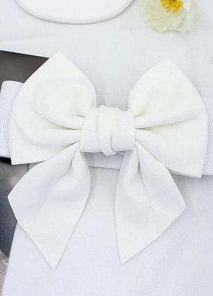 Женский эластичный пояс с большим бантом — белый, 65×6 см, для платья, вечеринки, подарок