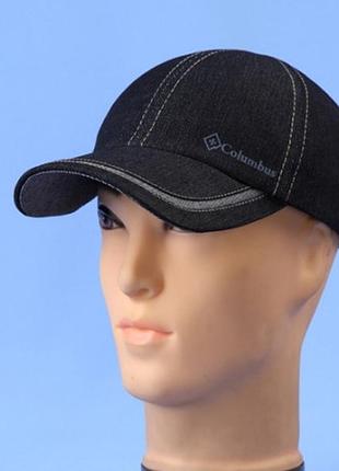 Бейсболка из двухцветной джинсы 56-62 см чёрная с тонким флисом