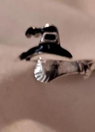 Бижутерия кольцо ведьма колдунья металл регулируется серебристый цвет шляпа метла
