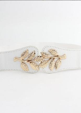 Женский ремень тканевой белый (резинка)( 4077 )