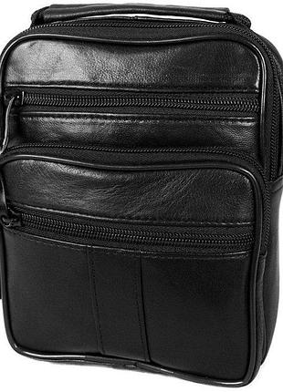 Мужская сумка через плечо из натуральной кожи черная кожаная 30161