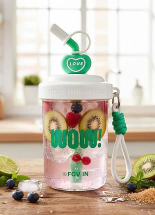 Шейкер-бутылка с венчиком и трубочкой 580 мл салатовый