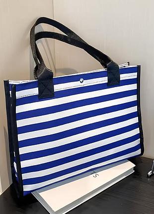 Женская сумка шоппер текстильная с ручками полосатая