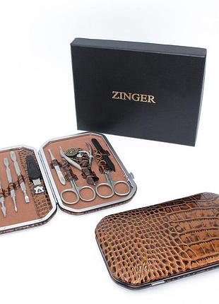 Манікюрний набір zinger 10 інструментів зінгер ручне заточування чохол натуральна шкіра