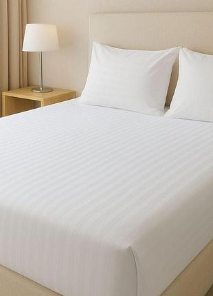 Простынь евро 200х220 см сатин ideia, хлопок, для отелей и дома, жаккард белый в полоску
