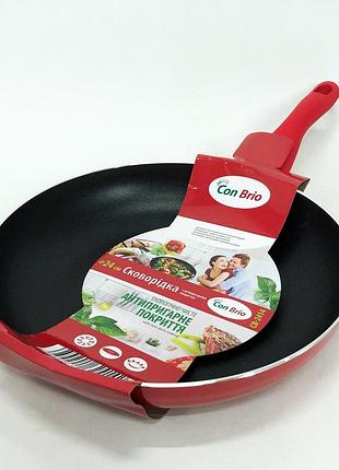 Сковорода антипригарная con brio 24 см св-2414, сковорода для жарки качественная сковорода. цвет: красный