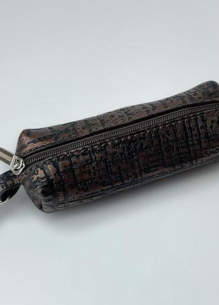 Ключница кожаная для ключей коричнево-золотой