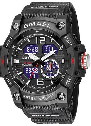 Часы наручные smael 8007 тактические ударопрочные водонепроницаемые каленое стекло двойной дисплей зеленый