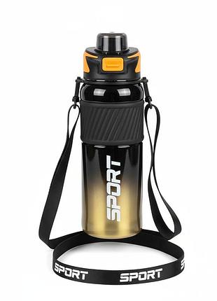 Термос-бутылка 800 мл sport с ремешком и поилкой, вакуумная. градиент оранжевый