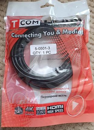Шнур штекер hdmi - штекер hdmi tcom 5-0501-3 (v-1.4, ø6мм, 3,0m черный)