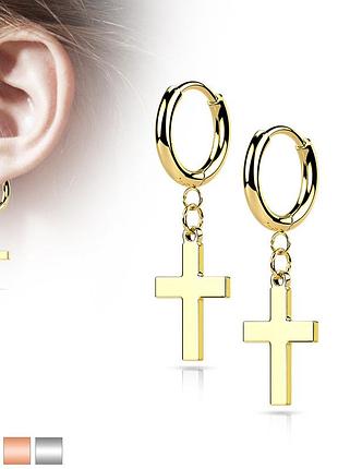 Пара сережек в форме крестика из нержавеющей стали 316l (black/rose gold/steel)