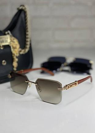 Люкс! солнцезащитные очки cartier безободоковые квадратные унисекс с металлическими деталями картье коричневый с золотом