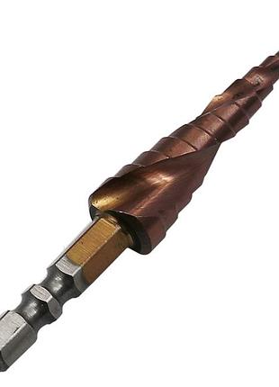 Ступенчатое шаговое сверло по металлу hss co 3-13 с кобальтовым покрытием.