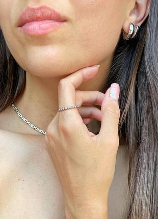 Кільце срібне тонке кульки дрібні без каміння 17.5