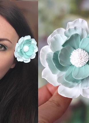 Заколка цветок для волос "воздушная мята"