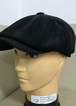 Кепка чоловіча восьмиклинка хуліганка вельветовая чорний чорна теплий comfort heads осінь зима фліс вуха