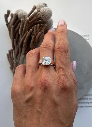 Срібна каблучка з золотими пластинами великий квадратний камінь срібло 925 проба