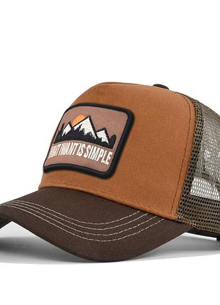 Кепка з принтом та написом бейсболка коричневий trucker simple