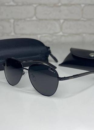 Чоловічі сонцезахисні окуляри cartier aviator polarized крапельки з поляризацією авіатор на середнє обличчя антивідблиск чорний