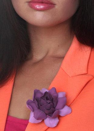 "гардения цвета фуксия" заколка/ брошь цветок из полимерной глины