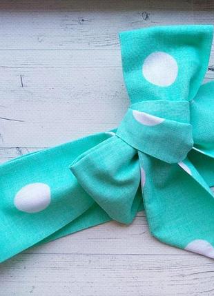 Повязка на голову для девочки солоха большой бант мятная в горох