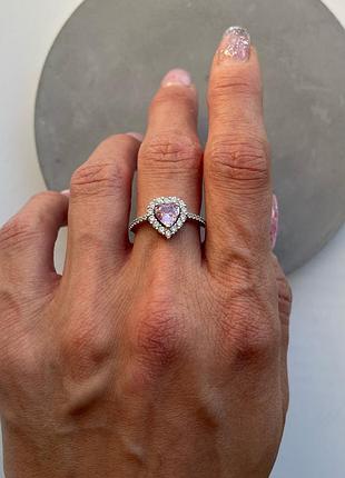 Срібна каблучка серце рожевий цирконій 925 проба