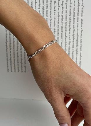 Серебряный браслет необычное плетение, сердечки, love 18.5