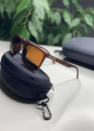 Мужские солнцезащитные очки porsche коричневые квадратные с поляризацией полароид polarized для вождения
