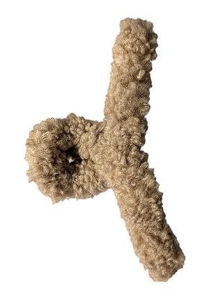 Крабик для волос большой аксессуар зажим заколка краб бежева 14см