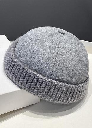 Шапка зимняя бини женская с отворотом универсальный размер серый