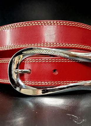 Ремень кожаный красный "строчка" 3см\ 124 см