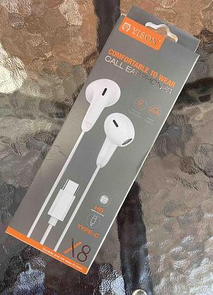 Дротові навушники type-c yison x8 вкладиші з мікрофоном 1.2m white🎵🎧🎶