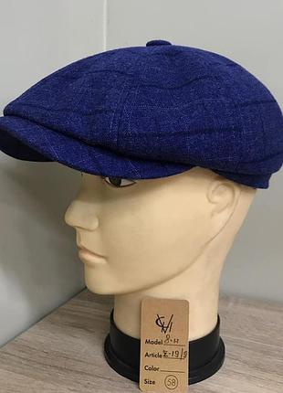 Кепка шерстяная мужская восьмиклинка хулиганка пальтовая ткань 19/9 тёплая comfort heads осень зима флис уши 61см.