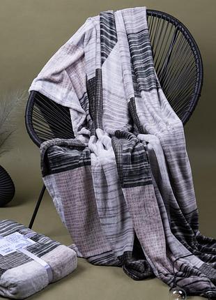 Плед мягкий двусторонний 180*205 см gray / white square / серый / белый квадрат