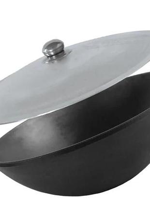 Чугунная сковорода wok brizoll с алюминиевой крышкой на природу 8 л