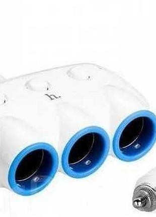 Тройник автомобильный от прикуривателя hoco c1 (3 порта 12а 150w + 2 usb 3.1a)