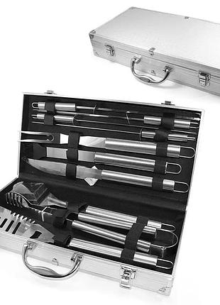 Набор для гриля барбекю 10 предметов в металлическом кейсе для мангала гриля тандыра 43х21х8см.