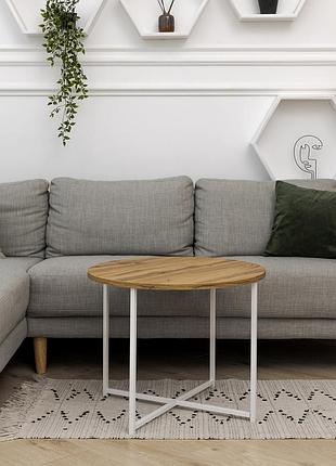 Журнальный столик онлайн лофт 60x60 металл-дизайн, приставной кофейный столик с дсп размер m белый дуб