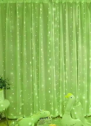 Гирлянда штора нить росса, питание от usb. 3x3 (300 led usb) зеленый