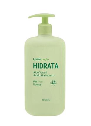 Лосьон deliplus интенсивное увлажнение для нормальной кожи тела 100% сока aloe vera 600 мл hidrata aloe vera & mbido hialurgunico