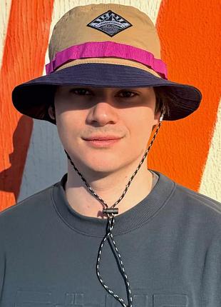 Летняя панама складная трансформер фиолетовый-бежевый