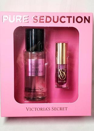 Подарочный набор victoria's secret спрей для тела pure seduction & блеск для губ mulberry.