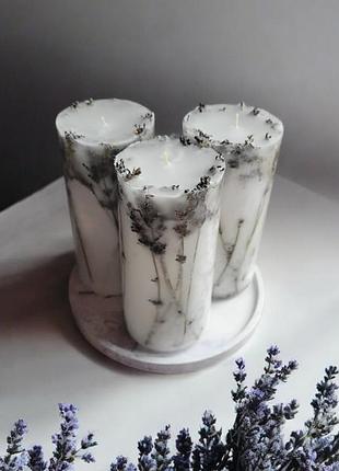 Лавандовый набор свечей "природная гармония", 14*6,5см на подставке, с ароматом ягодный микс