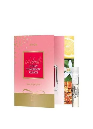 Открытка с пробным образцом парфюмерной воды avon tta celebrate, 0,6 мл