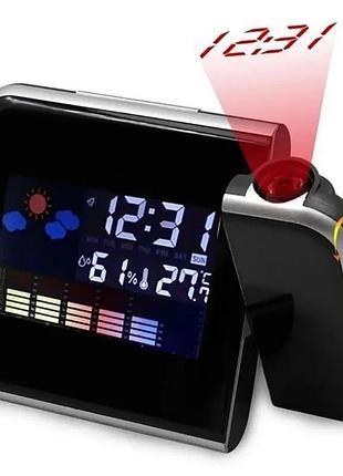 Годинник / метеостанція / вологомір з проектором часу color screen calendar