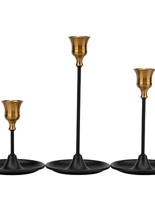 Набор из 3 подсвечников "шик золотого акцента", золотисто-черный, 21*16*11 см elisey